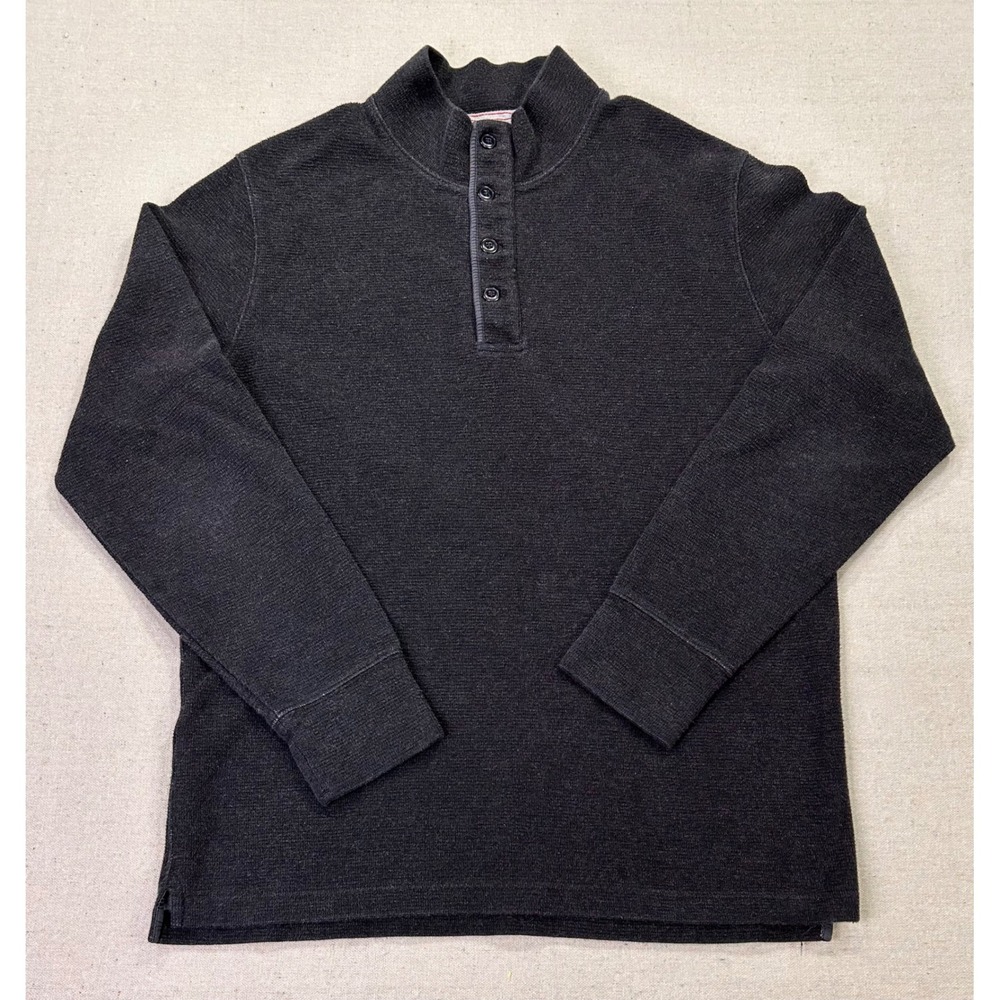 Relwen Men's Large Waffle Knit Henley Long Sleeve Shirt Gray Cotton Mock Neck